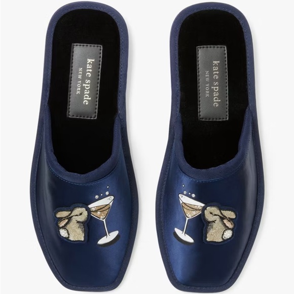 kate spade Shoes - NWT Kate Spade Navy Blue Bunny Sipping Martini 🍸 Slippers 8